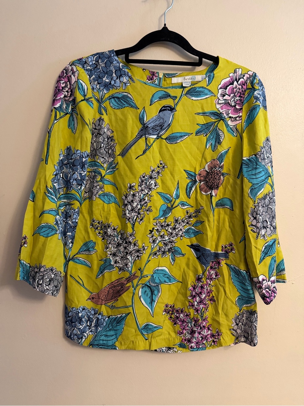 Boden Lime Floral & Bird Print Blouse